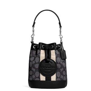 Coach Mini Dempsey Bucket Bag in Signature Jacquard with stripe and Coach patch